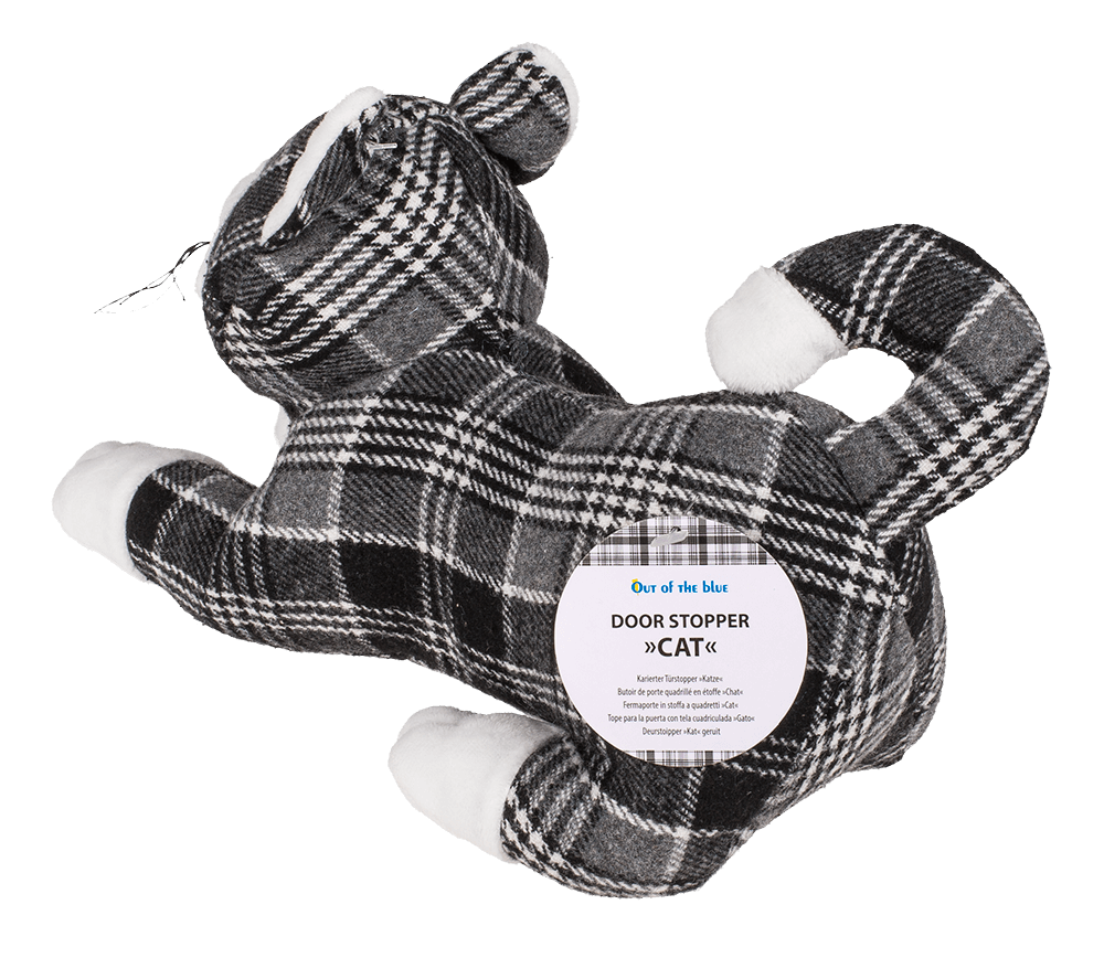 black/grey/white checkered door stopper, cat,
