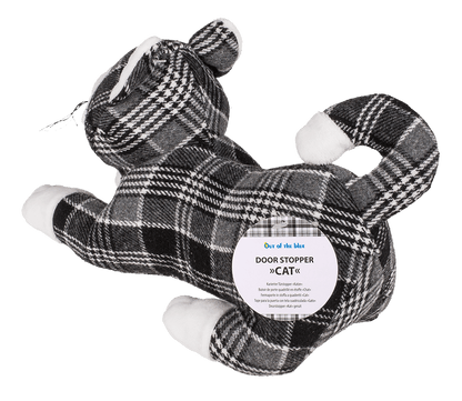 black/grey/white checkered door stopper, cat,