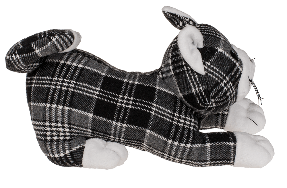 black/grey/white checkered door stopper, cat,