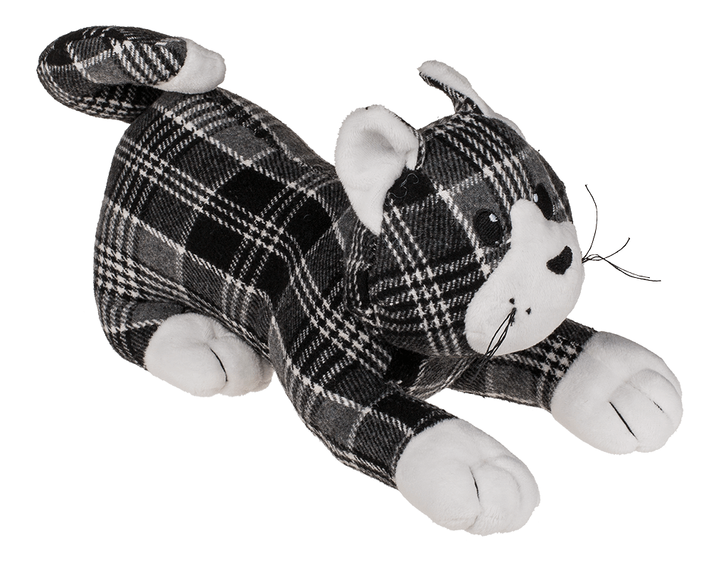 black/grey/white checkered door stopper, cat,