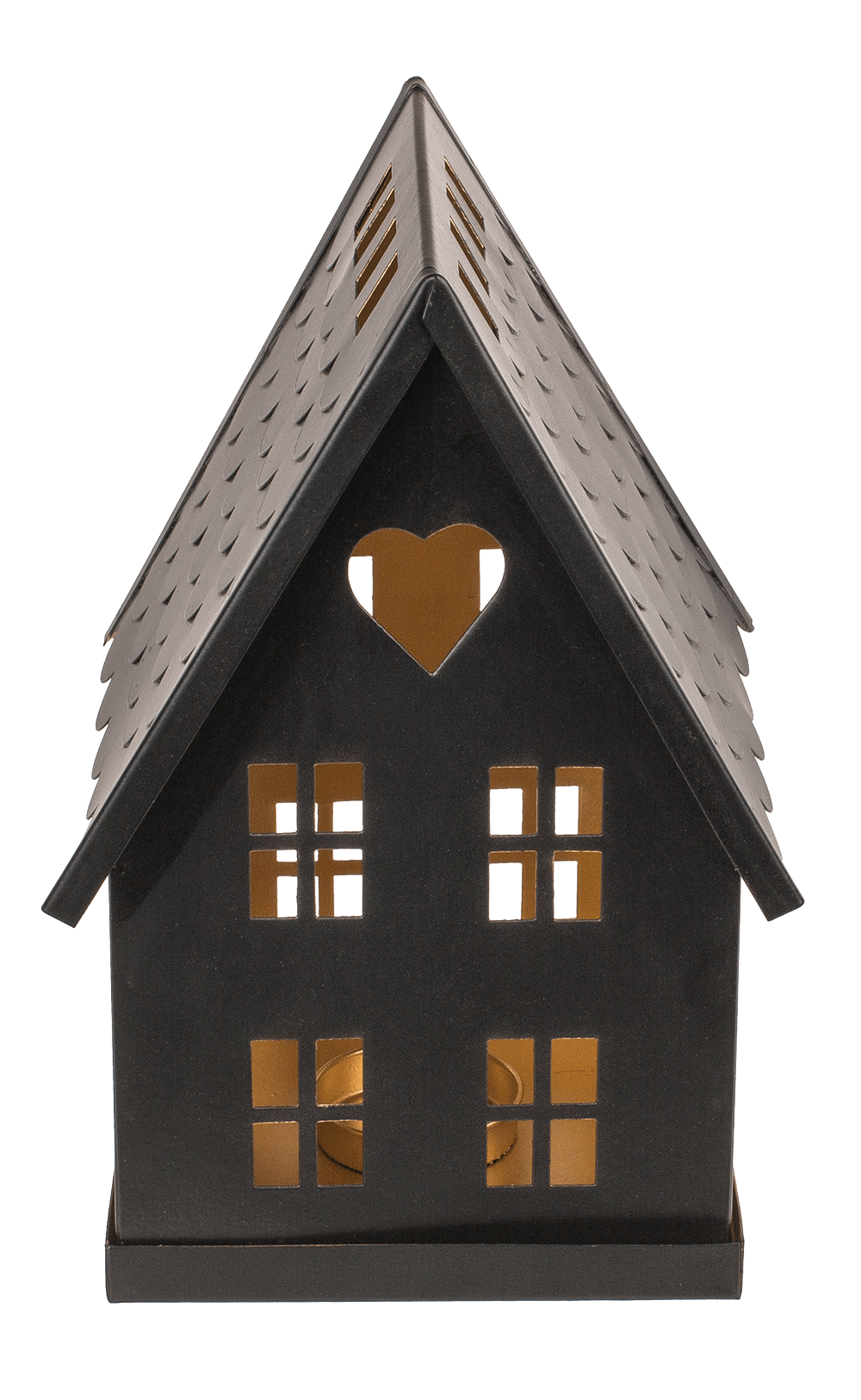 Black metal decoration house for tealights.
