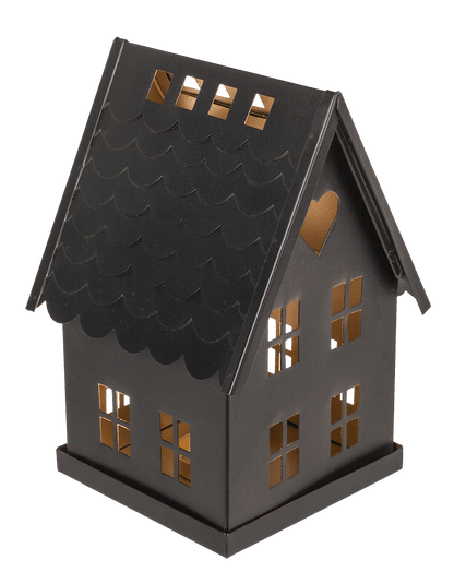 Black metal decoration house for tealights.