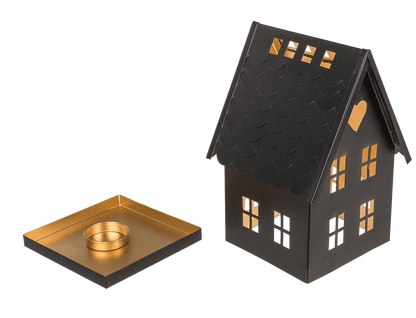 Black metal decoration house for tealights.
