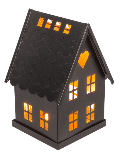 Black metal decoration house for tealights.