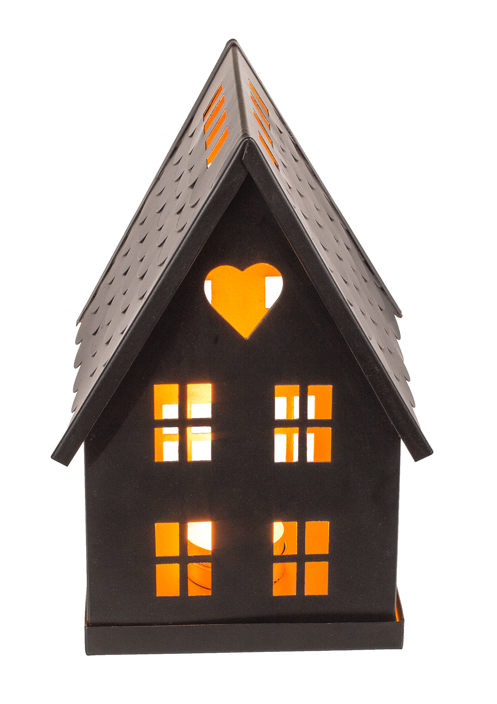 Black metal decoration house for tealights.