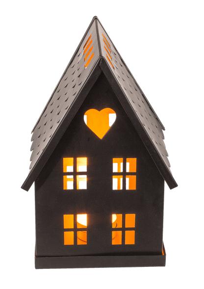 Black metal decoration house for tealights.