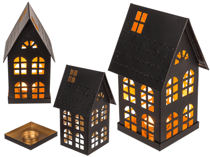 Black metall decoration house for tealights,