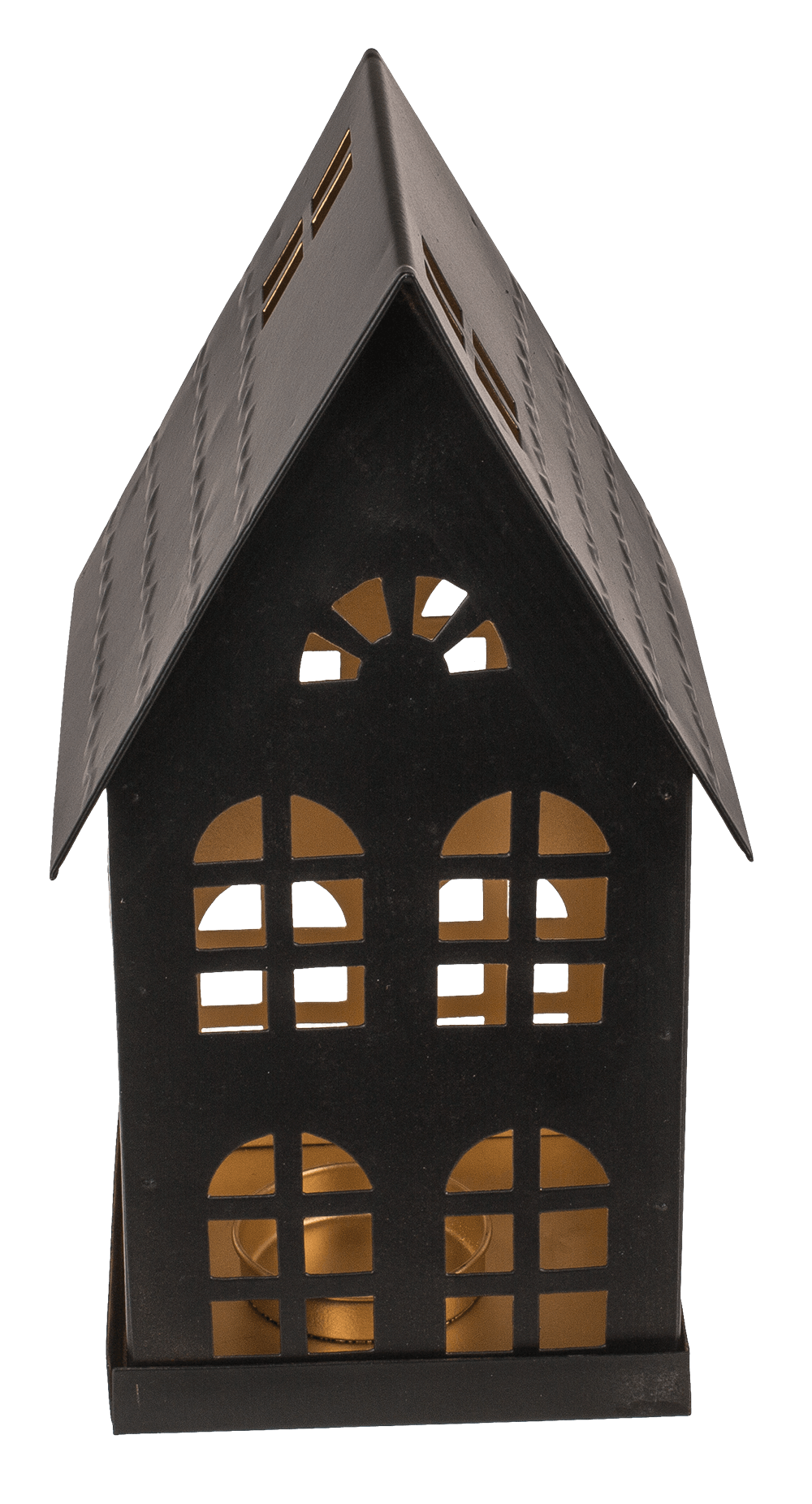 Black metall decoration house for tealights,
