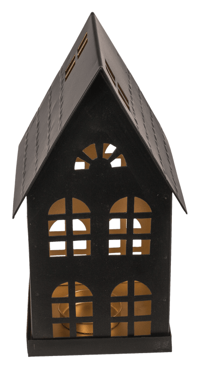 Black metall decoration house for tealights,
