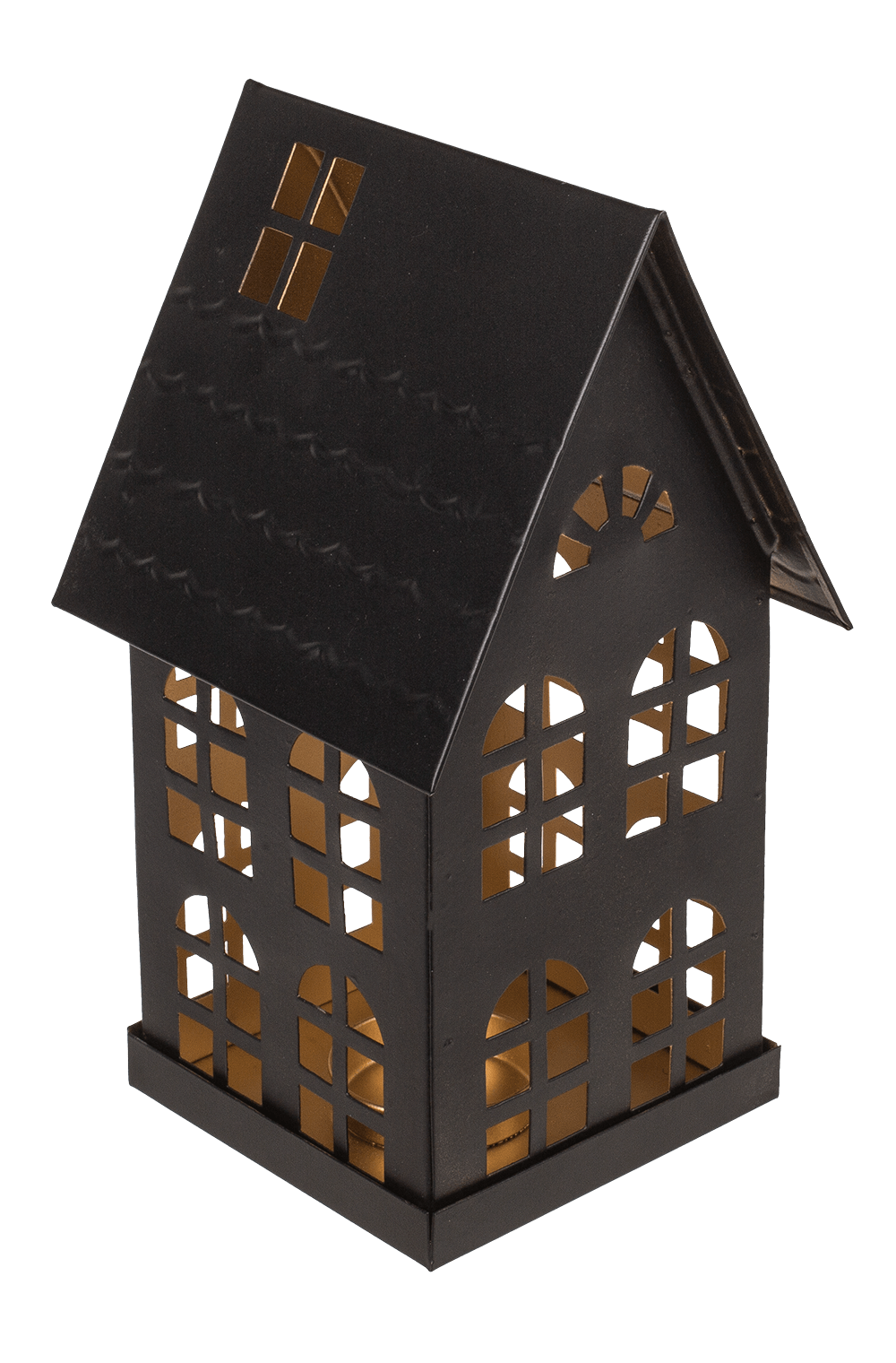 Black metall decoration house for tealights,