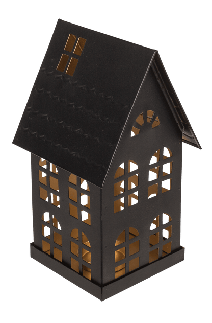 Black metall decoration house for tealights,