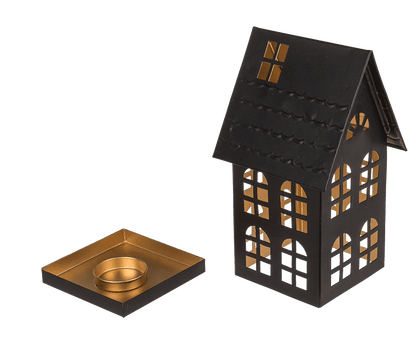 Black metall decoration house for tealights,
