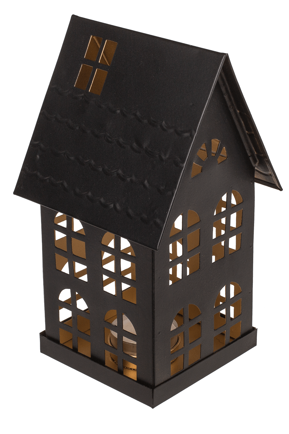 Black metall decoration house for tealights,