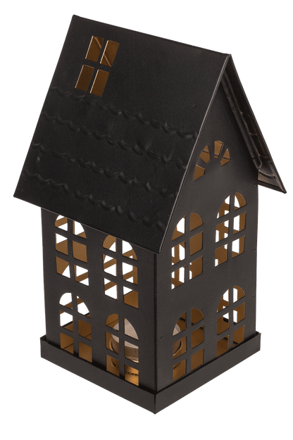 Black metall decoration house for tealights,