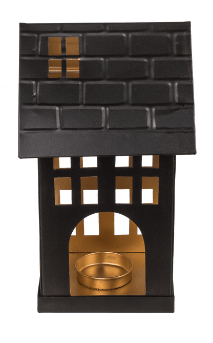 Black metal decoration house for tealights,