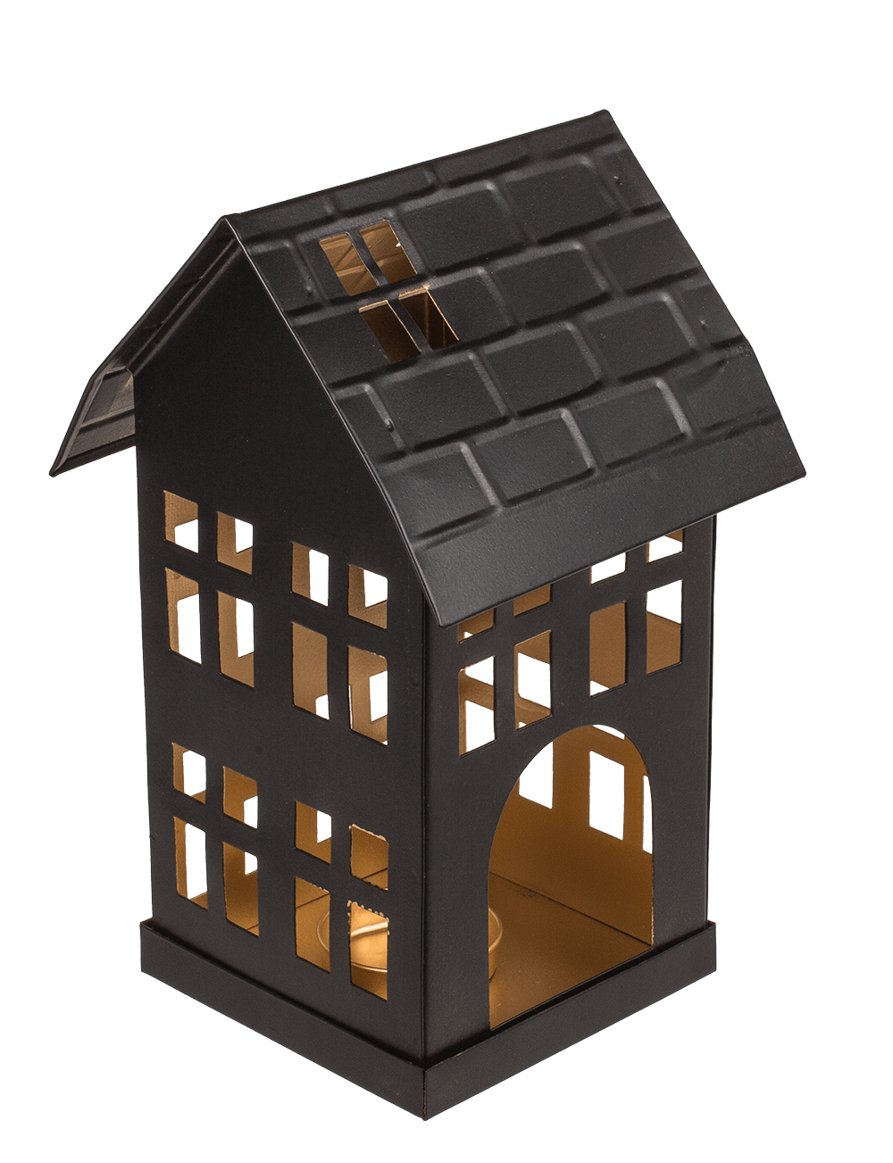 Black metal decoration house for tealights,