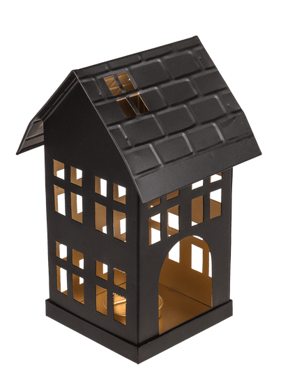 Black metal decoration house for tealights,