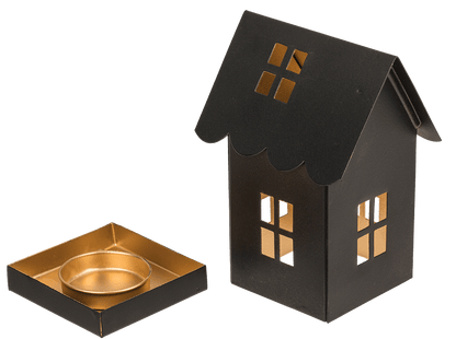 Black metal decoration house for tealights,
