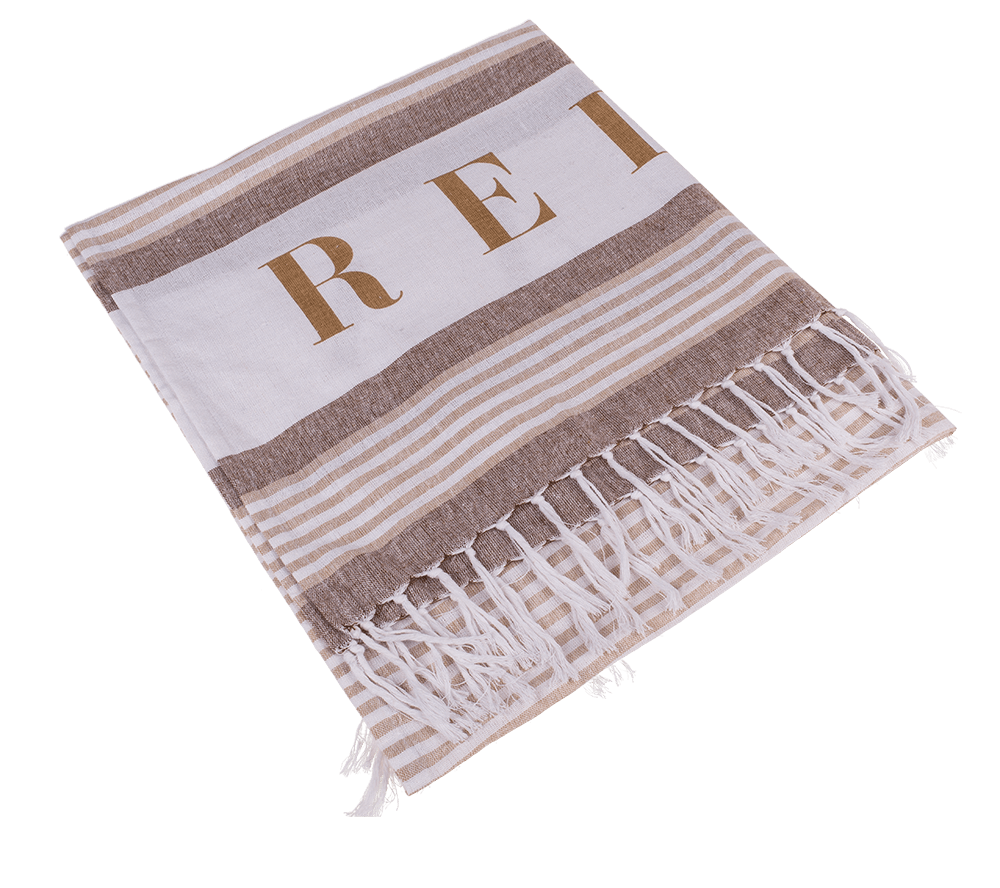 White/cream/brown coloured Fouta Towel, Relax,