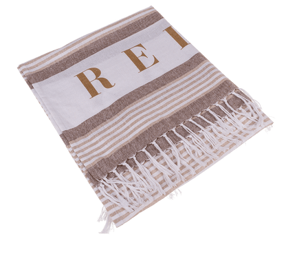 White/cream/brown coloured Fouta Towel, Relax,