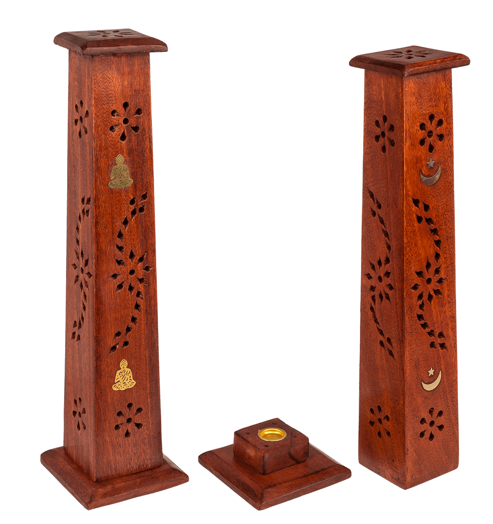 Wooden incense stick burner box, standing,