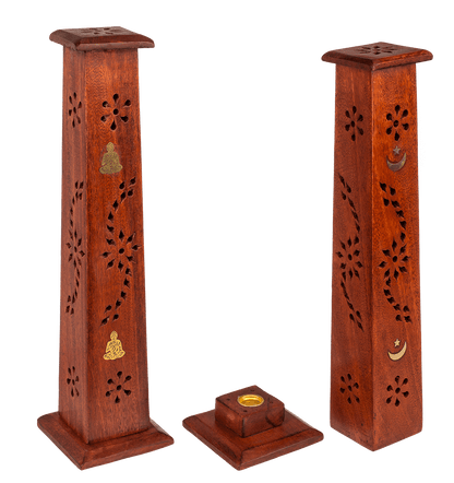 Wooden incense stick burner box, standing,