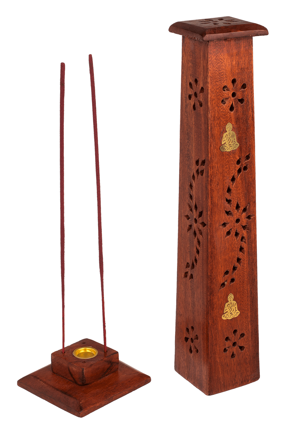 Wooden incense stick burner box, standing,