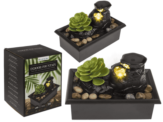Indoor fountain with LED, succulent and decorative