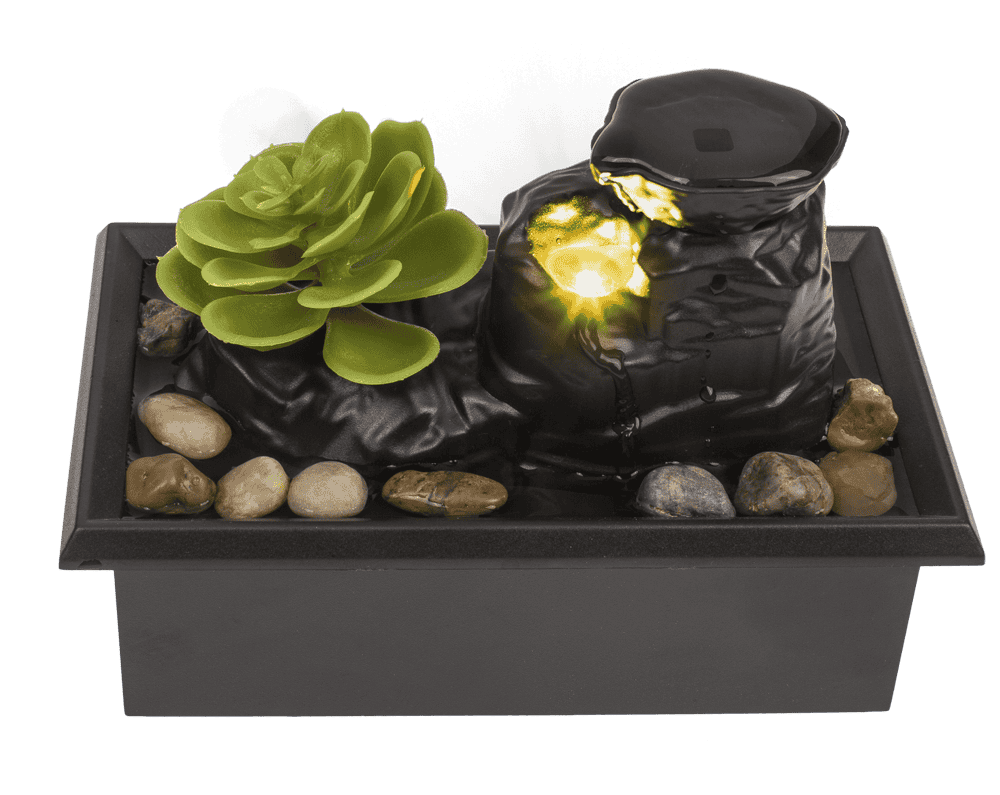 Indoor fountain with LED, succulent and decorative