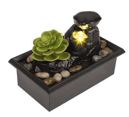 Indoor fountain with LED, succulent and decorative