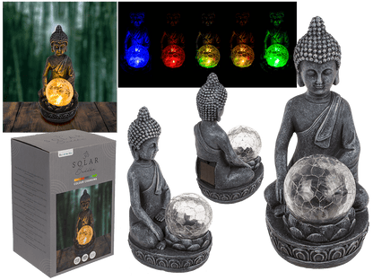 Polyresin Solar Buddha Figurine, with crackle