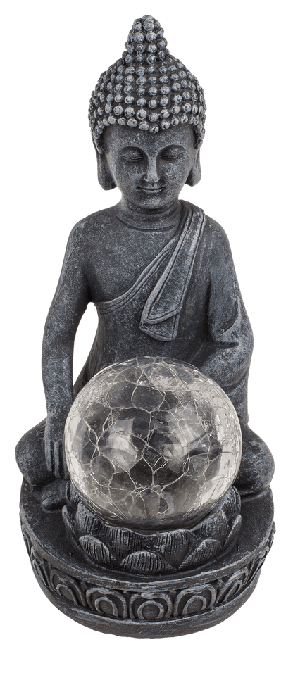 Polyresin Solar Buddha Figurine, with crackle