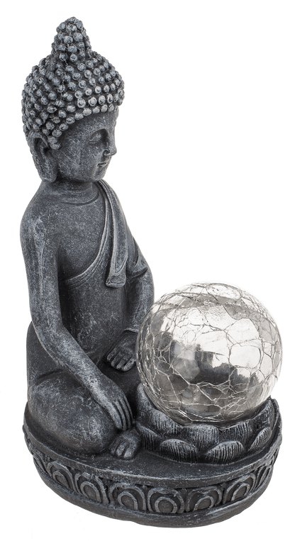 Polyresin Solar Buddha Figurine, with crackle