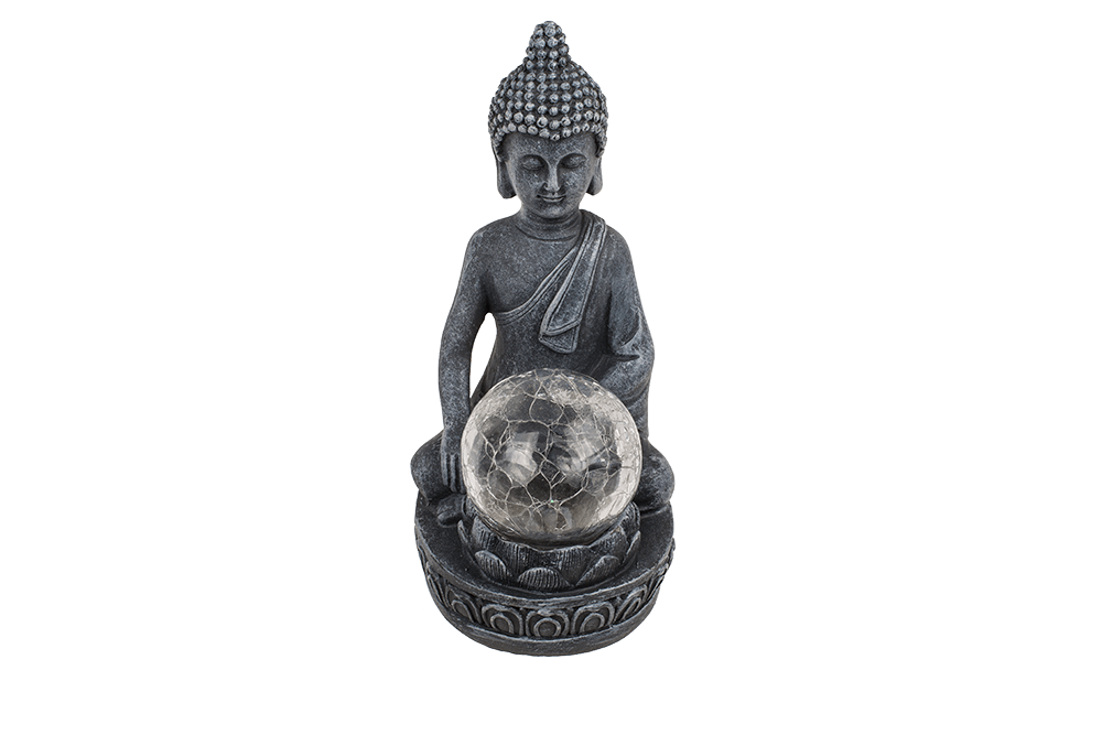 Polyresin Solar Buddha Figurine, with crackle