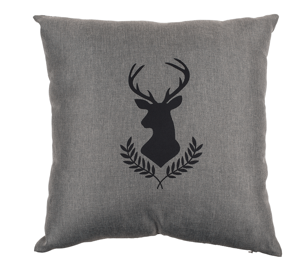 Light grey colored decoration cushion, Deer head,