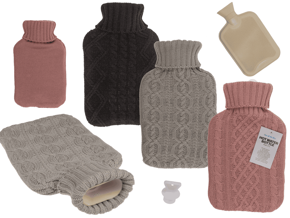 Hot water bottle with knitted cover, Cable Stitch,