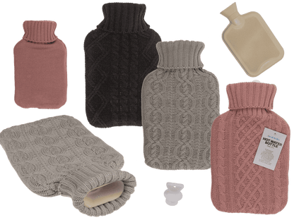 Hot water bottle with knitted cover, Cable Stitch,