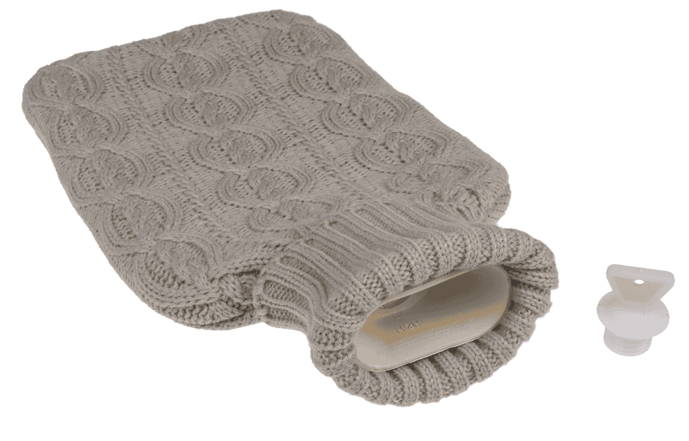 Hot water bottle with knitted cover, Cable Stitch,