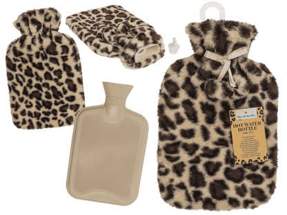 Hot water bottle with plush cover & Pom Poms,