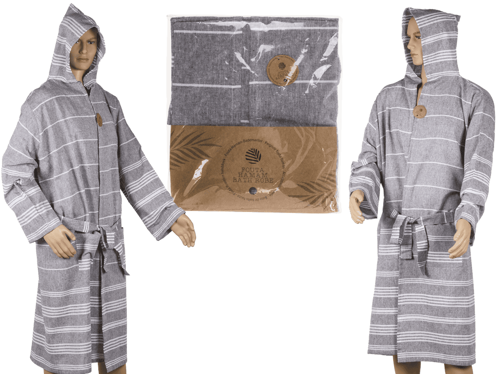Grey/white hamam bath robe, size L,