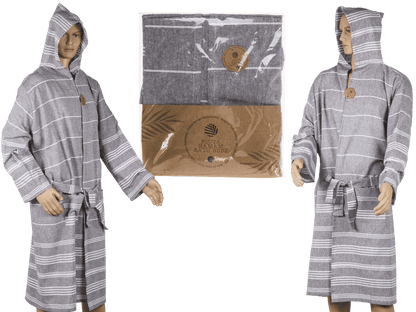 Grey/white hamam bath robe, size L,