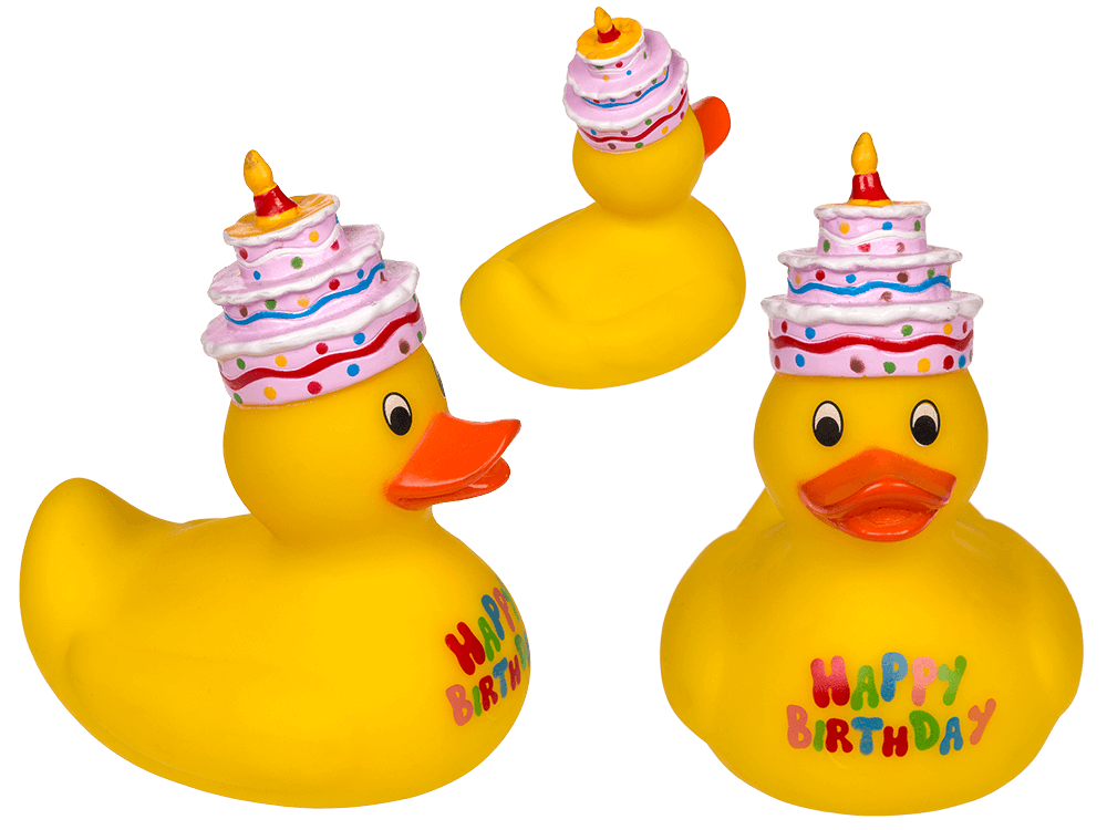 Yellow squeaking duck, Happy Birthday,
