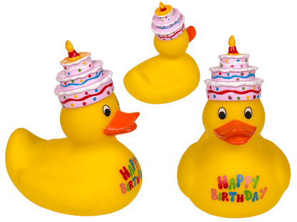 Yellow squeaking duck, Happy Birthday,