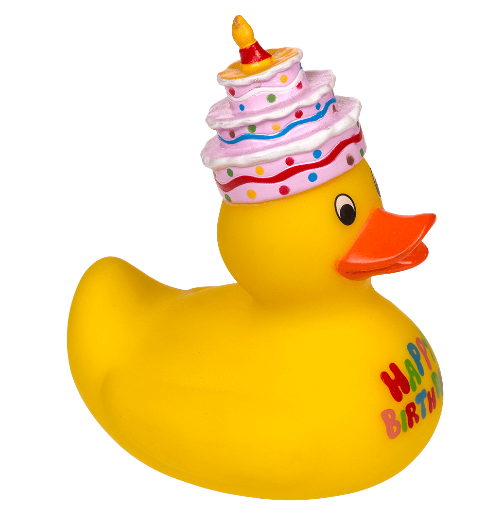 Yellow squeaking duck, Happy Birthday,