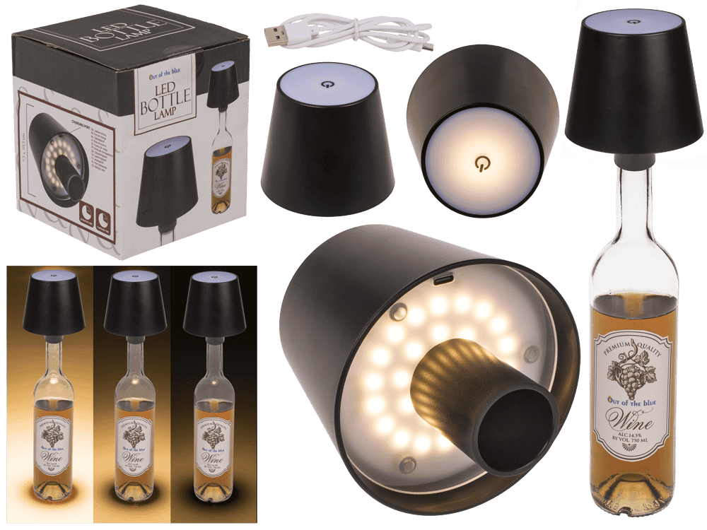 LED bottle lamp, black, 3 modes (on/off/dim.),