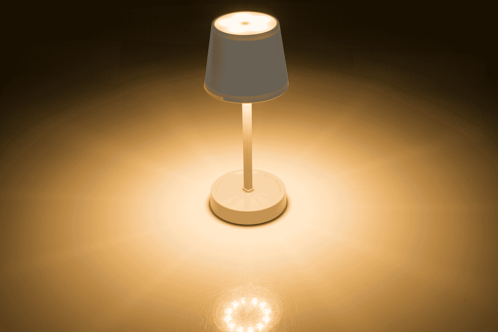 Grey colored table lamp with LED,