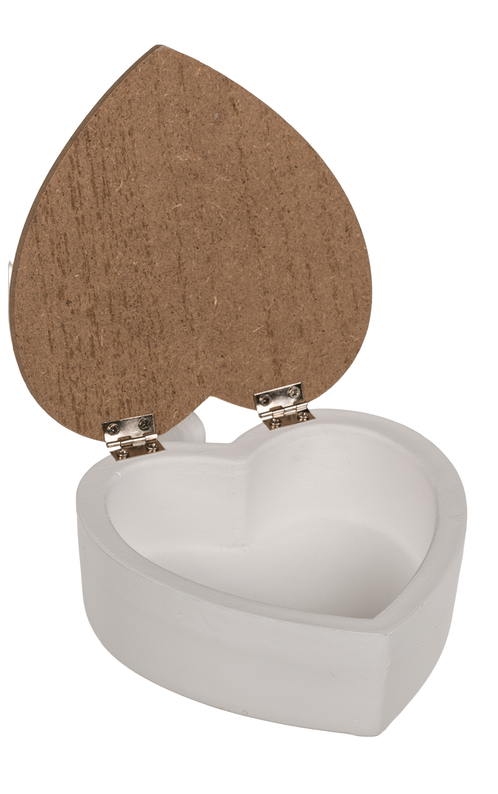 White heart shaped wooden box with wooden
