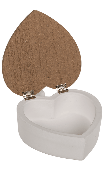 White heart shaped wooden box with wooden