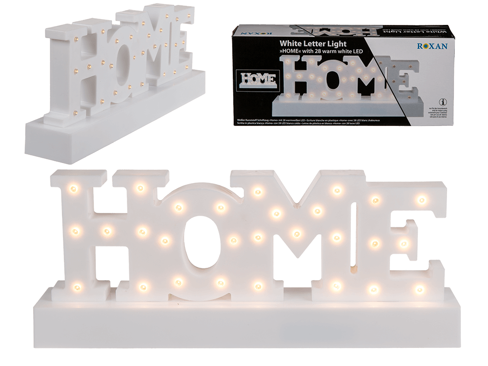 White plastic letter light, Home,