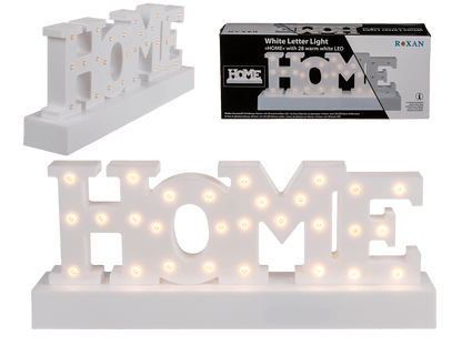 White plastic letter light, Home,
